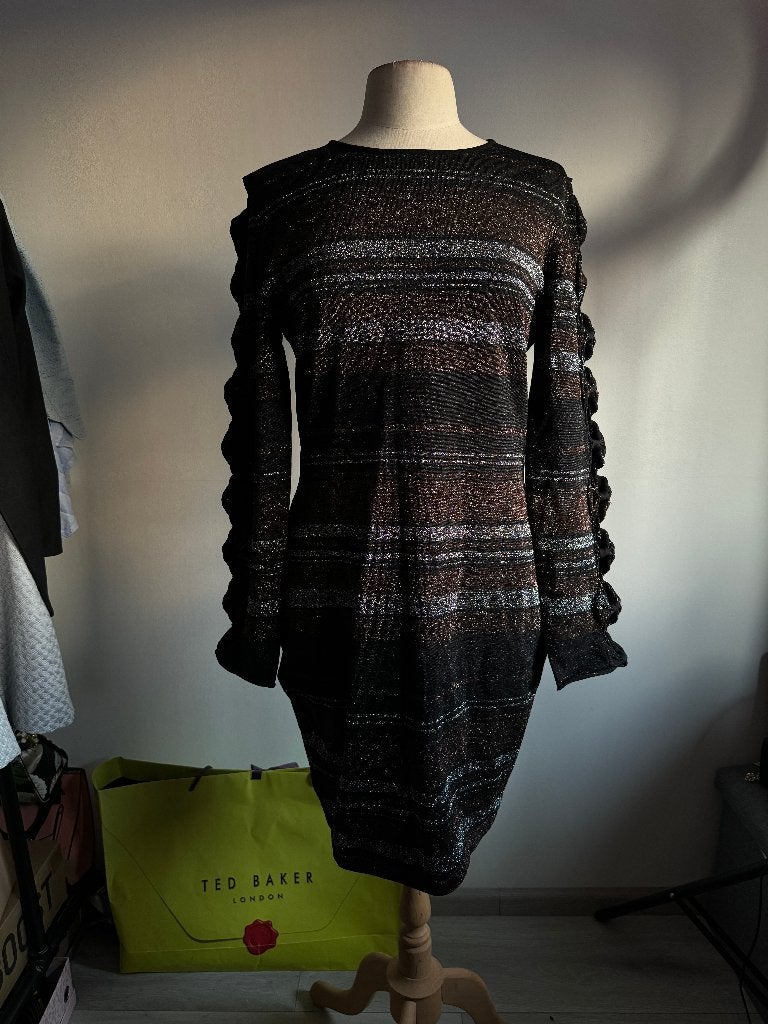 Nieuw met kaartje: Ted Baker "Simona" Glitter Lurex Jurk T4, Maat 42/44 (L), Ophalen of Verzenden, Zo goed als nieuw, Ted Baker