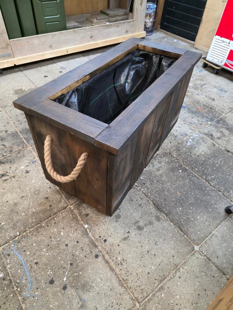 Bloembak op wielen handgemaakt van steigerhout, Tuin en Terras, Ophalen, Nieuw, 60 cm of meer, Rechthoekig