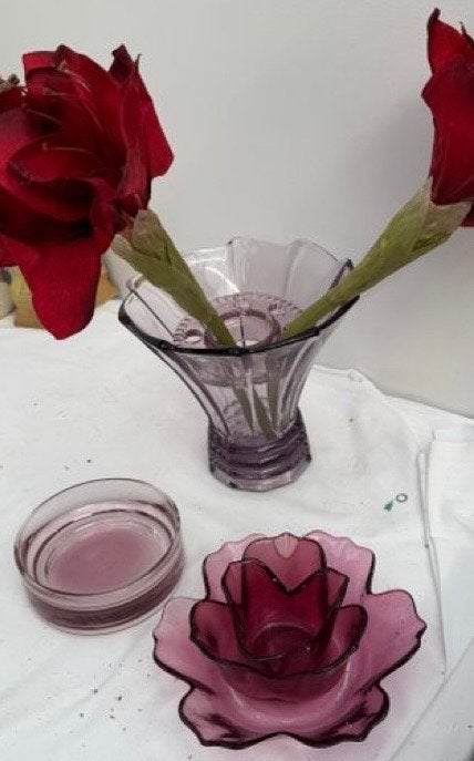 Vintage paarse glazen vazen en schalen set, Ophalen of Verzenden