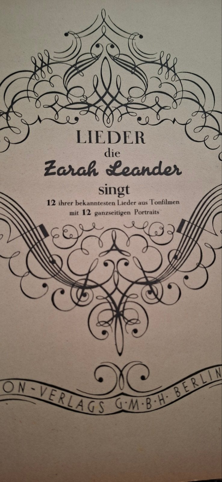 Zarah Leander Notenboek -  Druk 1938 met 12 Liederen, Ophalen of Verzenden