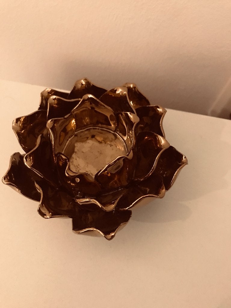 Gouden lotus theelichthouder, Nieuw, Ophalen of Verzenden, Goud, Steen/keramiek