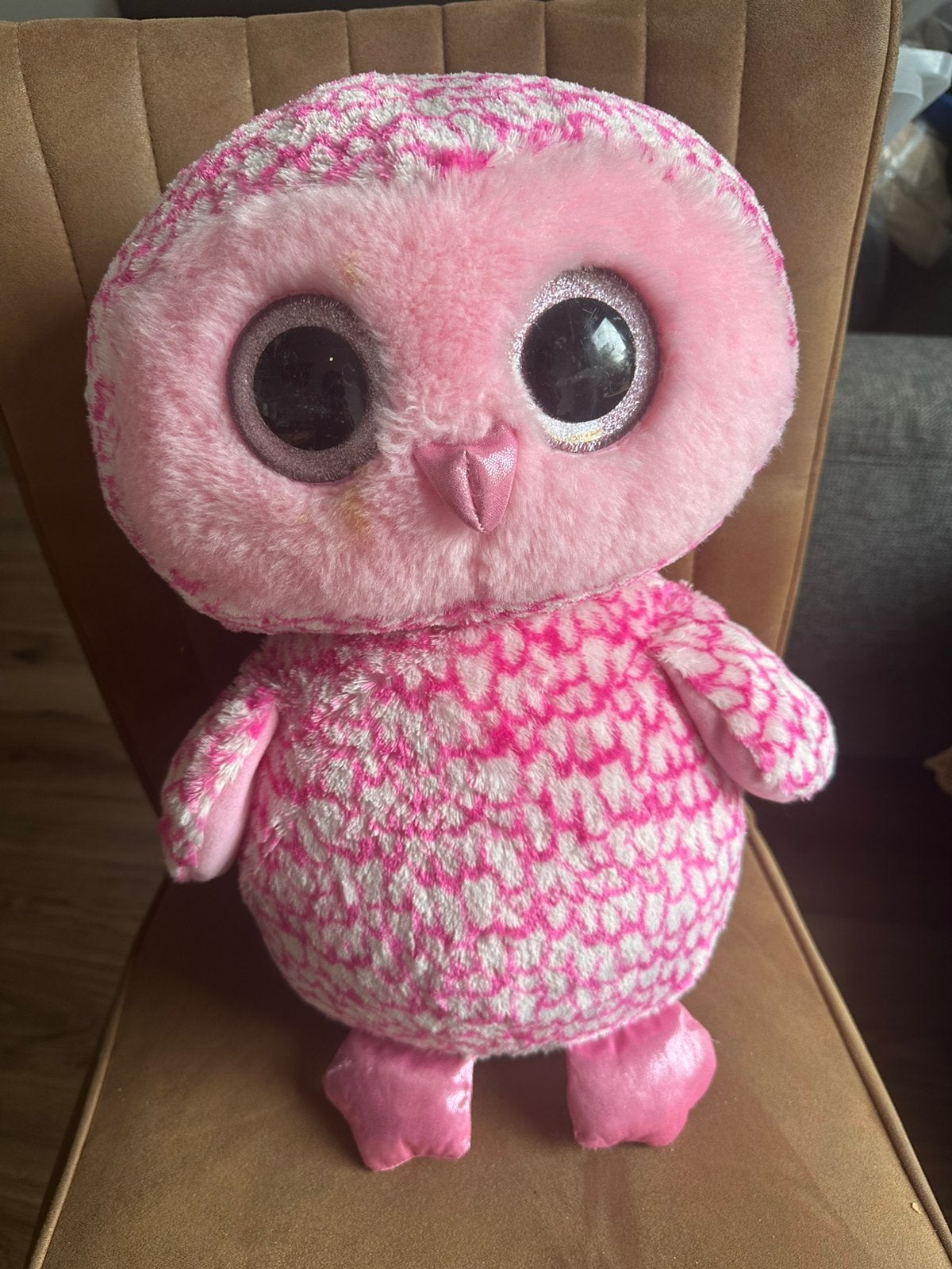 Schattige TY Beanie Boo uil "Pinky" met prachtige roze, Kinderen en Baby's, Ophalen of Verzenden, Zo goed als nieuw, Overige typen