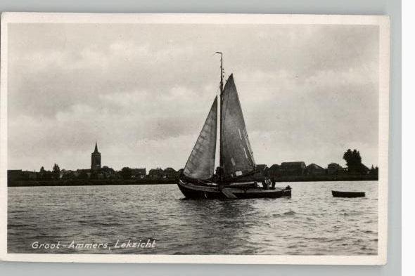 Groot Ammers Lekzicht + zeilschip st 1961, Ophalen of Verzenden, 1960 tot 1980, Gelopen, Zuid-Holland