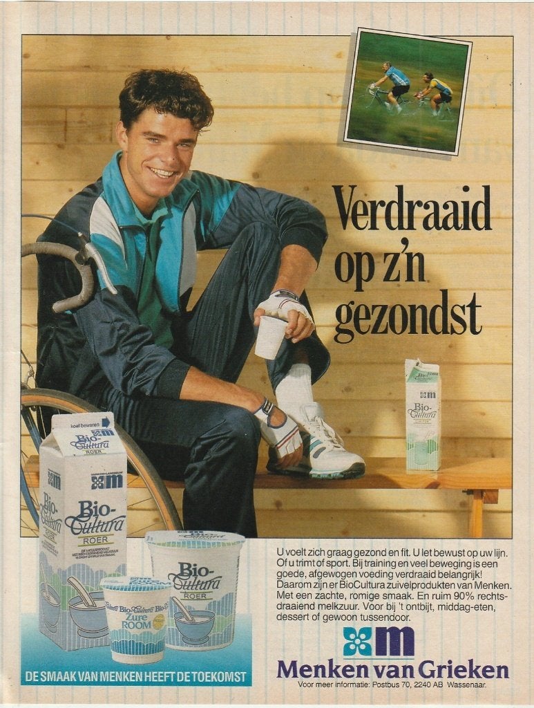 Retro reclame 1989 Menken van Grieken zuivel bio-roer fit, Verzamelen, Verzenden, Overige typen