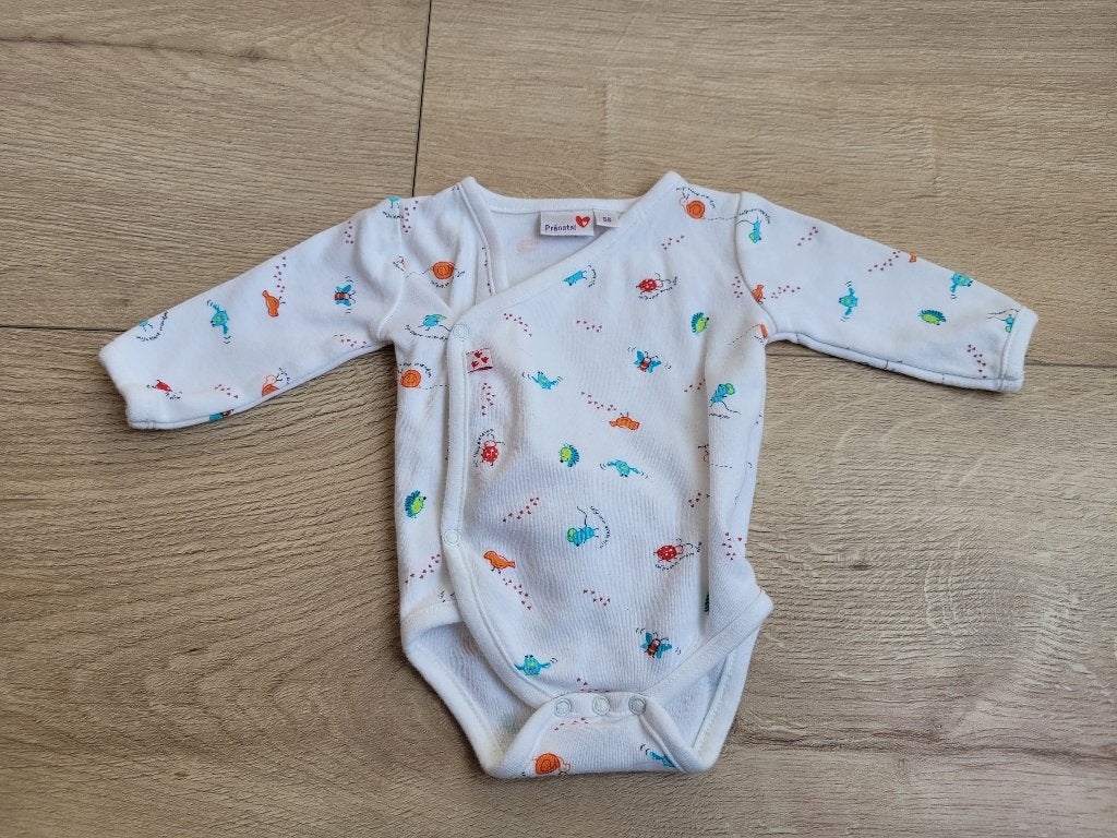PRENATAL witte omslag romper met print maat 56 ~ TH2038, Kinderen en Baby's, Babykleding | Maat 56, Nacht- of Onderkleding, Jongetje of Meisje