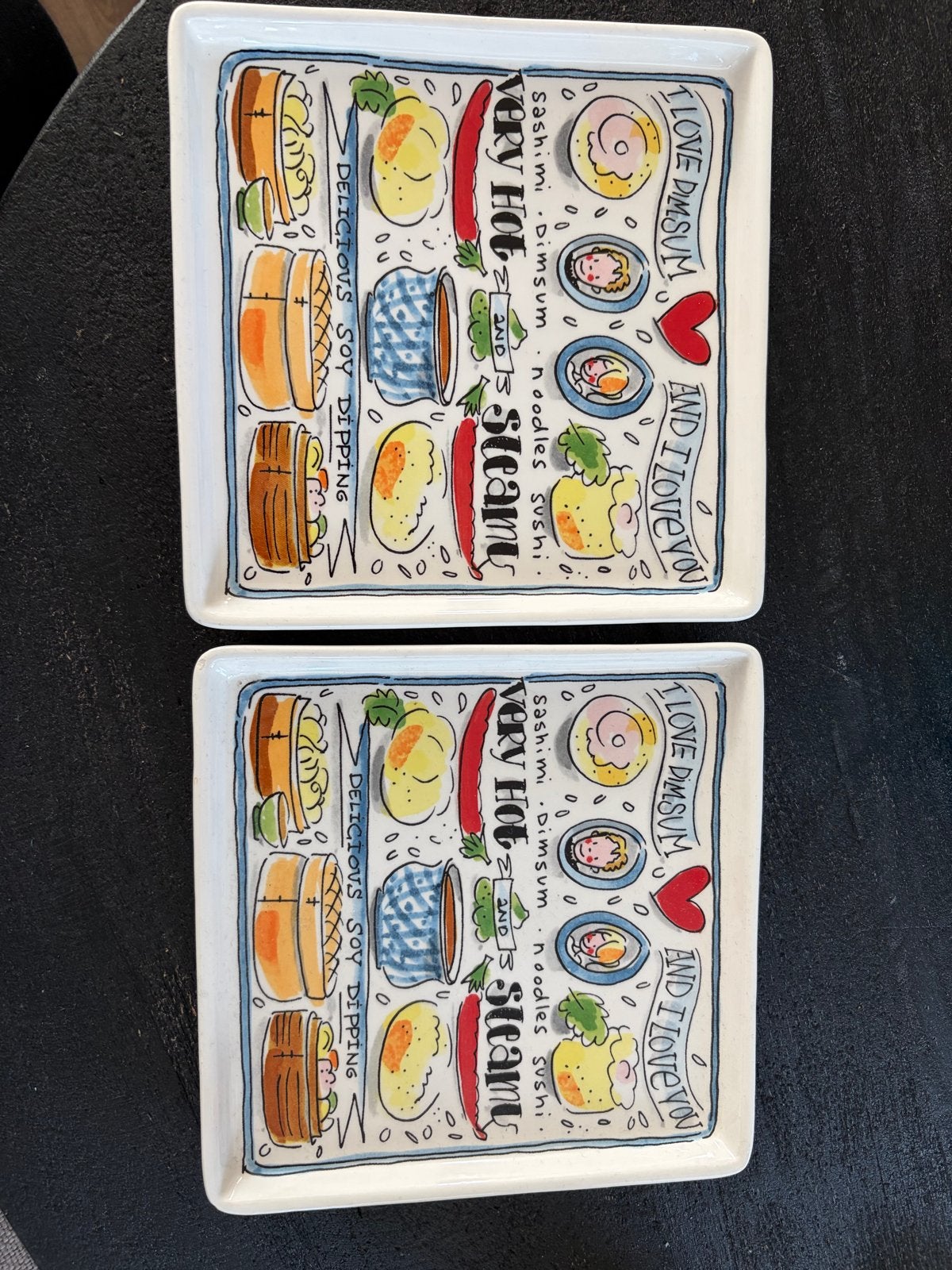 2x Blond Dimsum schaaltjes met leuke opdruk, Aziatisch, Keramiek, Ophalen of Verzenden, Schaal of Schalen