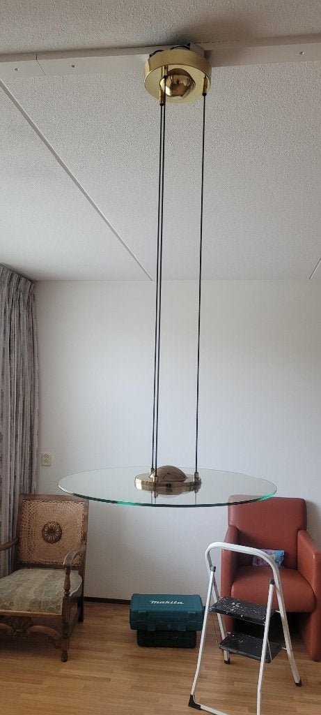 Hanglamp, messing, glazen schijf, Ophalen, Overige typen, Overige merken, Goud