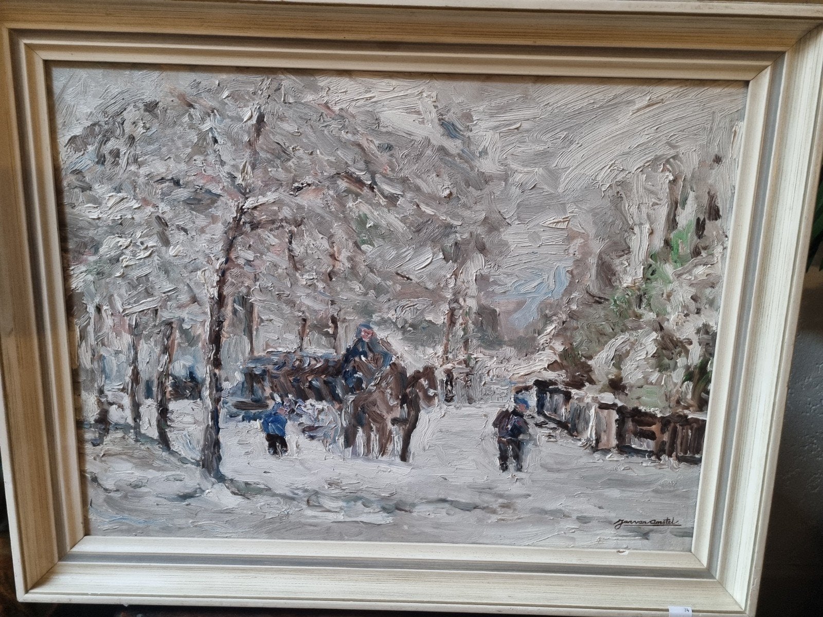 winter landschap olieverf op paneel gesigneerd, Antiek en Kunst, Paneel, Impressionistisch, Ophalen of Verzenden, Landschap