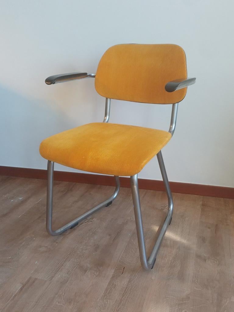 6 Gispen stijl stoel geel ribcord, Huis en Inrichting, Stoelen, Ophalen, Gebruikt, Overige kleuren, Gispen
