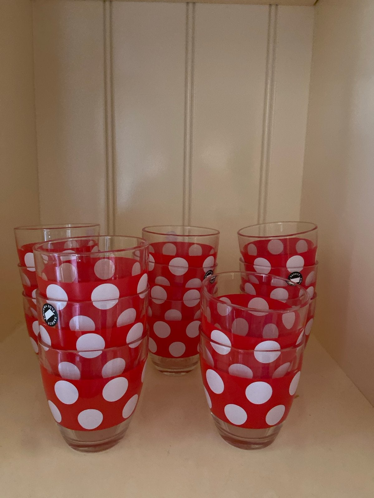 Leuke rode glazen met witte stippen - set van 14, Ophalen of Verzenden, Rood, Glas, Overige typen