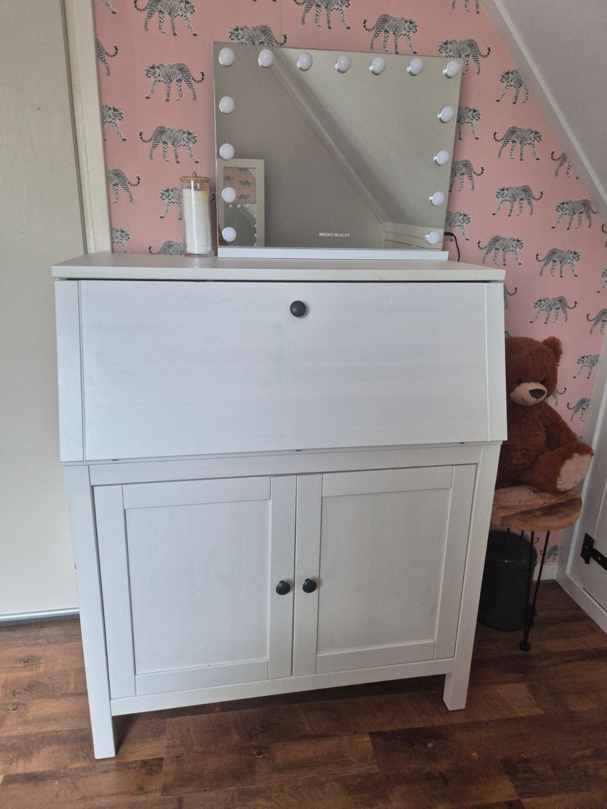 Witte secretaire/bureau met opbergruimte l, Ophalen, Gebruikt, Modern, functioneel