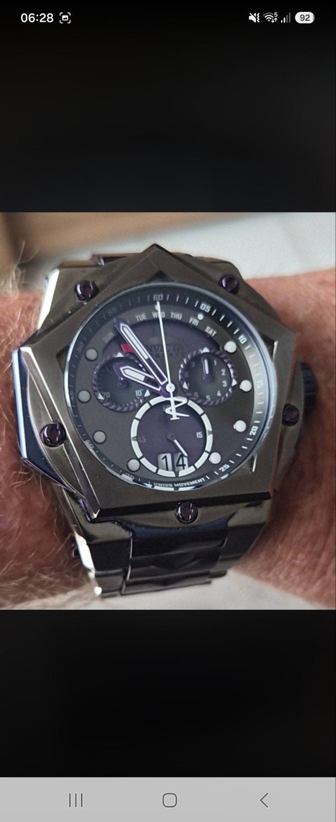 invicta helios paars gunmetal, Ophalen of Verzenden, Zo goed als nieuw, Staal, Overige merken