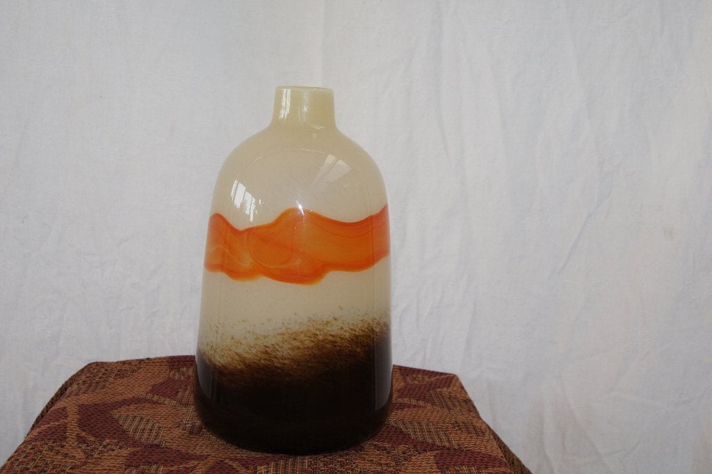 Decoratieve glazen vaas met oranje en bruine accenten, Antiek en Kunst, Ophalen of Verzenden