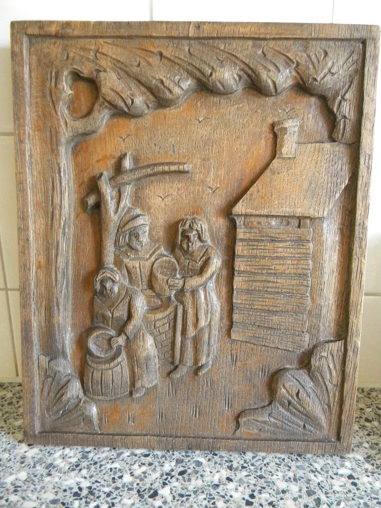 Houtsnijwerk vintage, houten wandbord, Ophalen of Verzenden, Hout, Houtsnijwerk