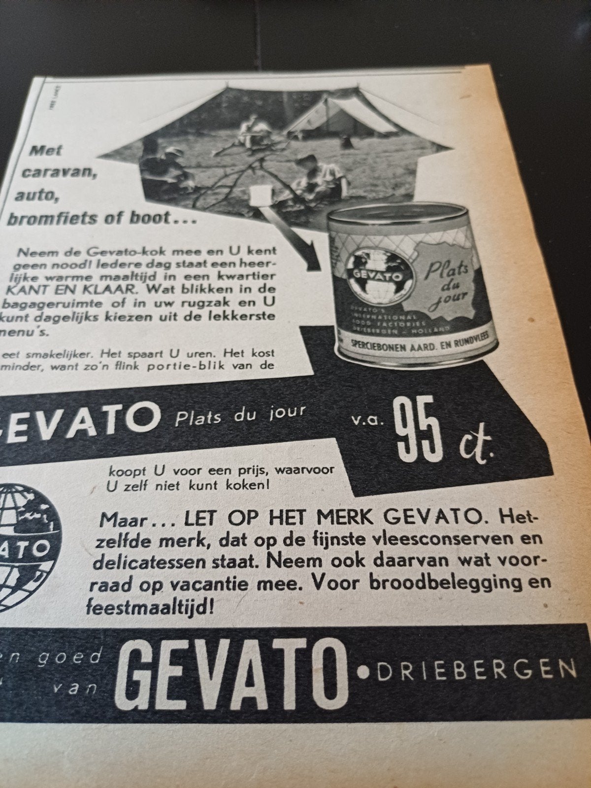 advertentie van Gevato Driebergen caravan 1954, Ophalen of Verzenden, Gebruikt, Overige typen