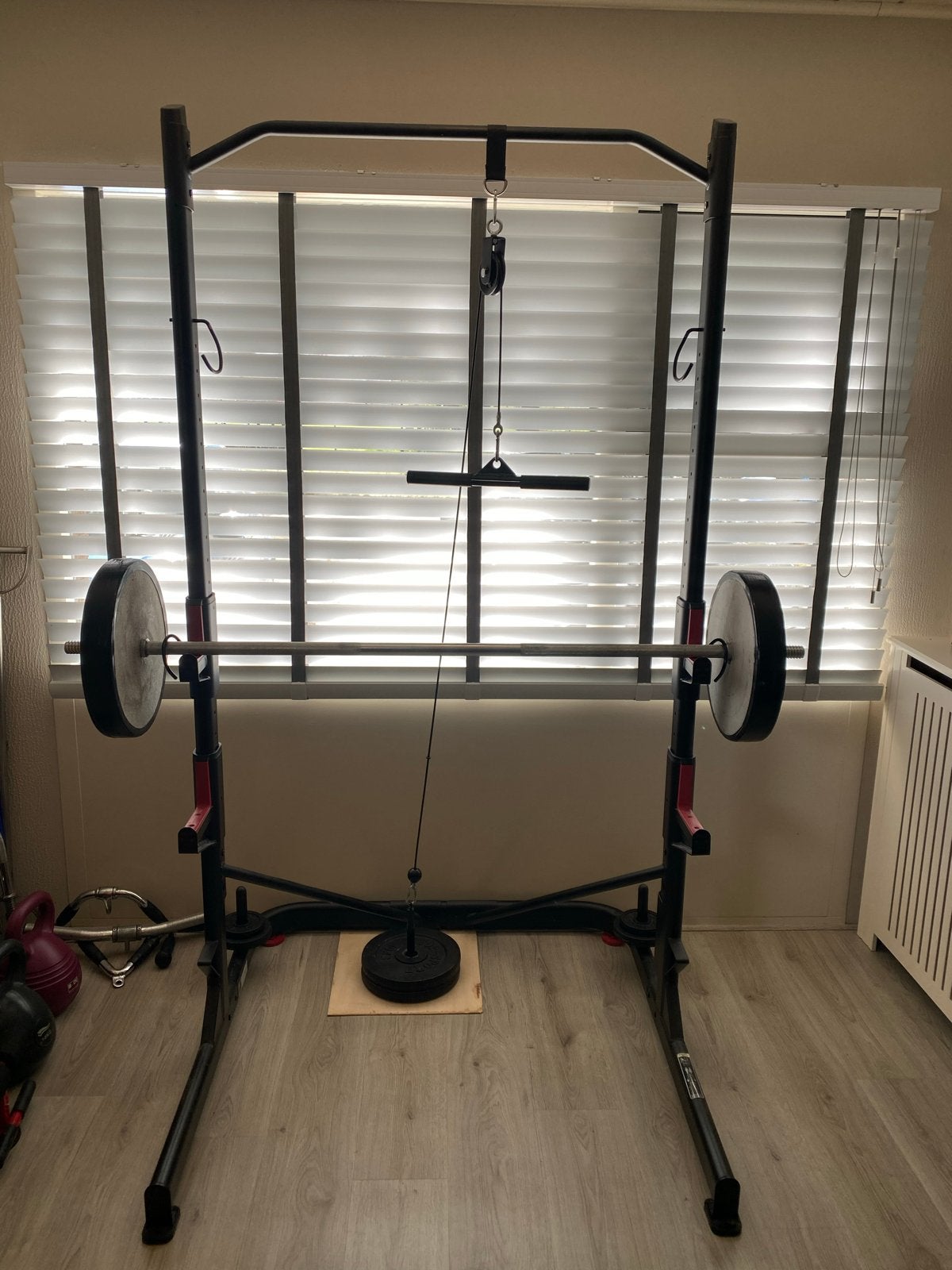 Domyos Krachtstation/squatrek met halterstang en gewichten, Ophalen, Gebruikt, Krachtstation, Armen