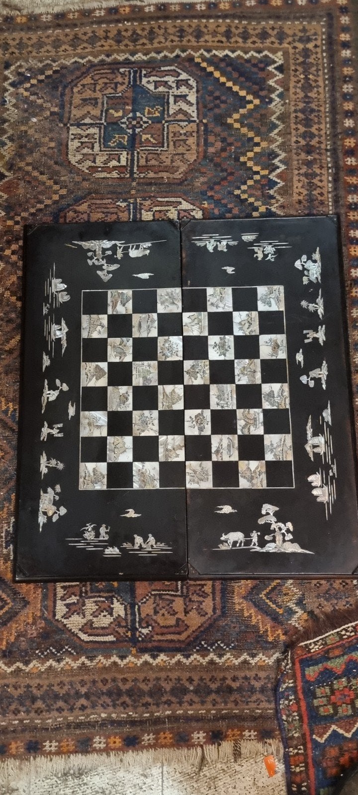 Antiek Chinees Schaakbord 57x64 cm met Parelmoer Inleg, Ophalen of Verzenden