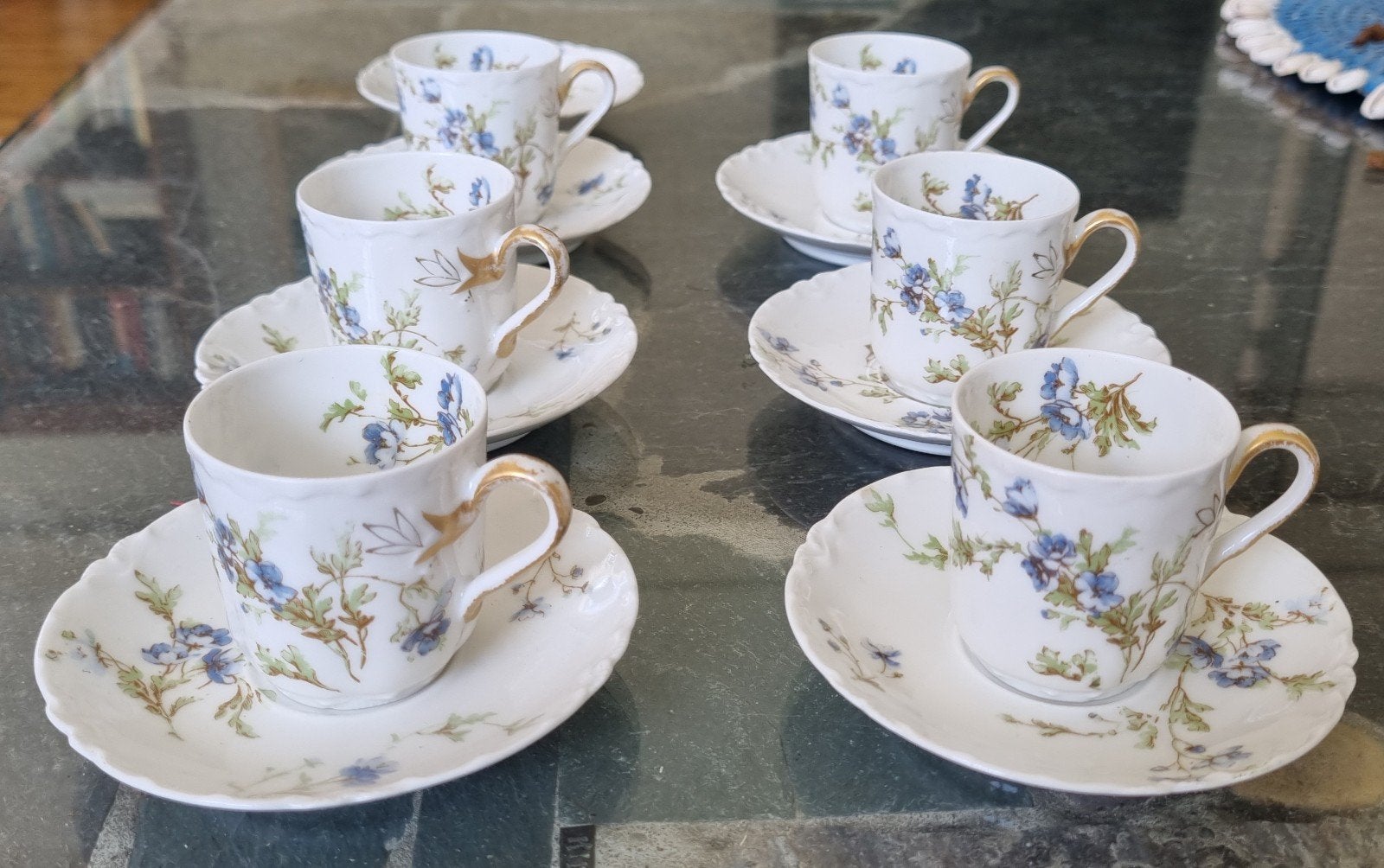 Zeldzame Haviland Limoges porseleinen kop en schotel 6 sets, Antiek en Kunst, Ophalen of Verzenden