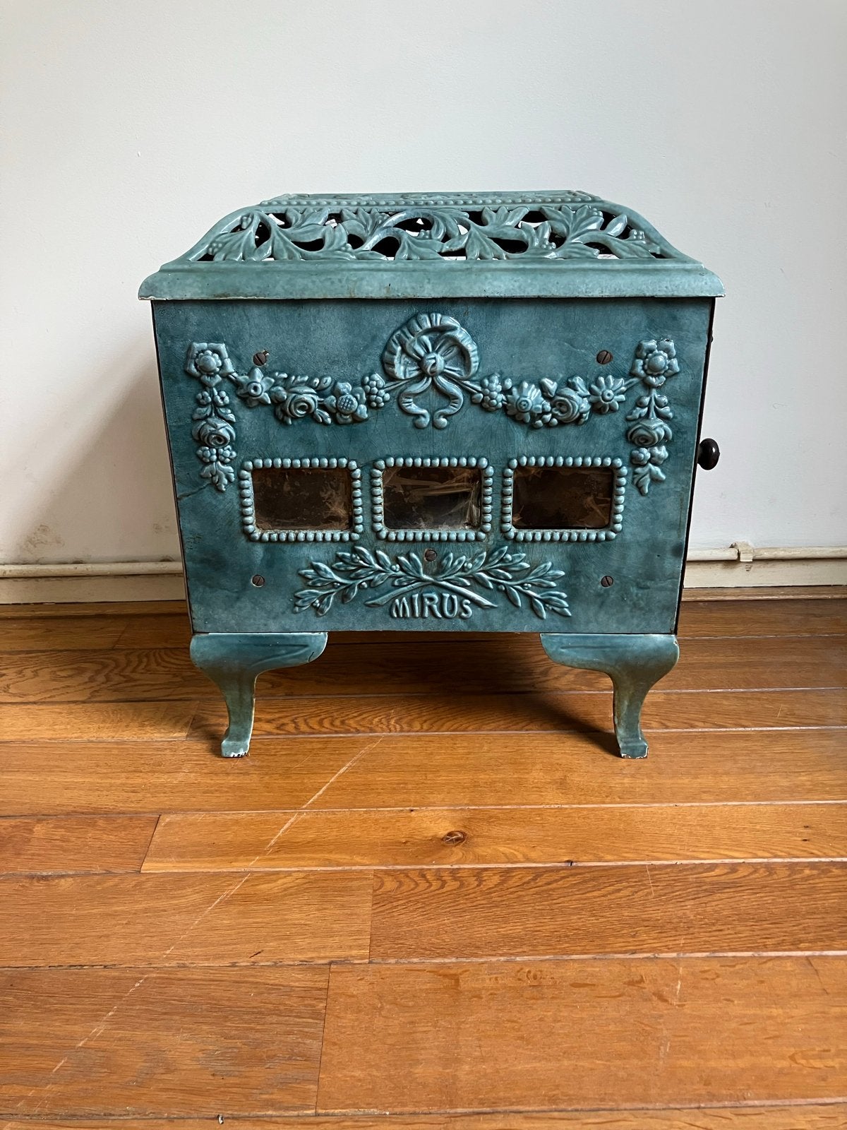 Prachtige geëmailleerde Mirus kachel - Antiek en decoratief, Ophalen, Gebruikt, Houtkachel, Vrijstaand