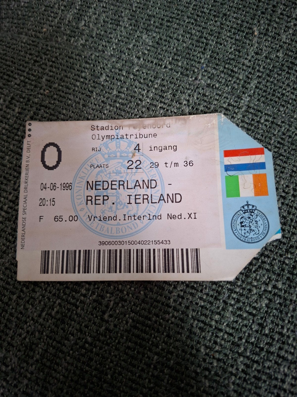 Nederland - Ierland Voetbal Ticket 04-06-1996, Ophalen of Verzenden, Overige binnenlandse clubs, Overige typen