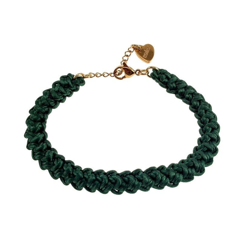 Gehaakte Damesarmband van Groen Satijnachtig Nylonkoord, Overige materialen, Birgitta-Gracht 33, 6465 EL Kerkrade, Nederland, Verzenden