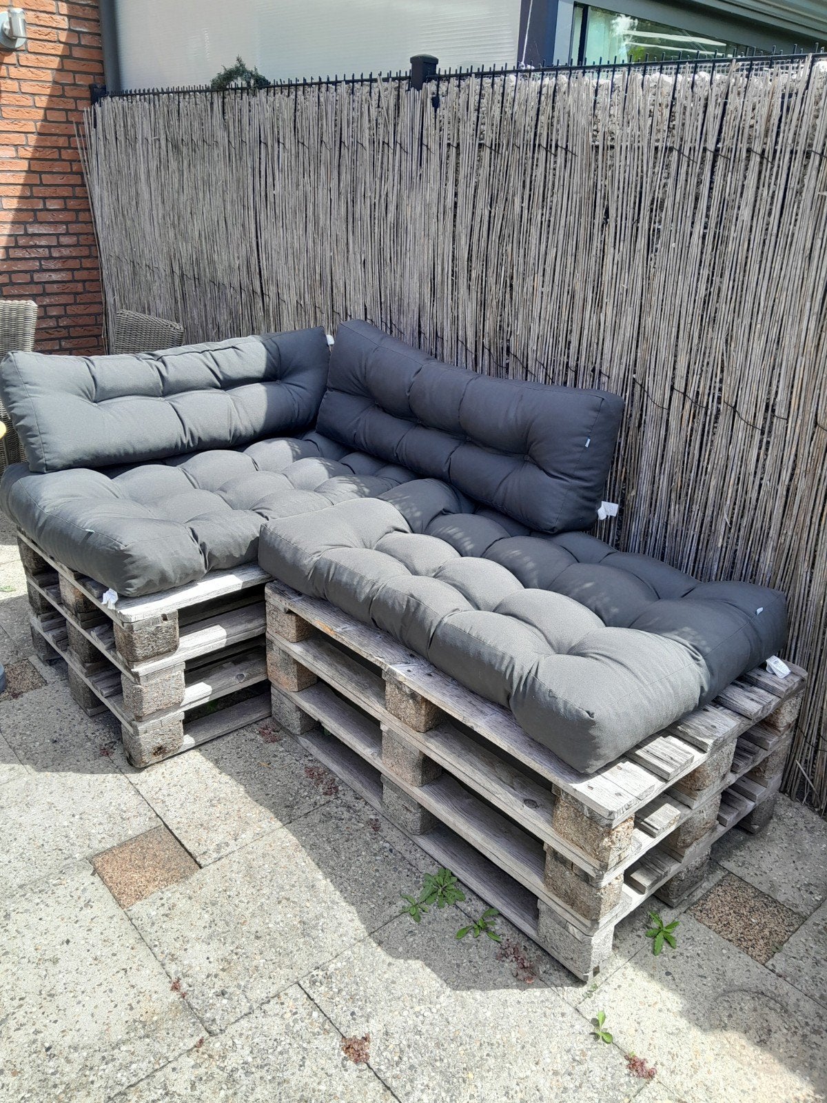 Comfortabele Pallet Loungeset met Kussens, Ophalen, Gebruikt, 3 zitplaatsen, Loungeset