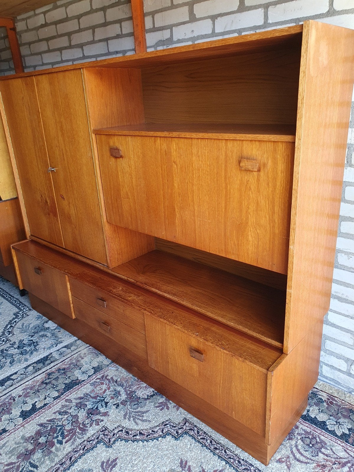 Vintage Wandkast 2 delen., Ophalen, Gebruikt, 150 tot 200 cm, Teakhout