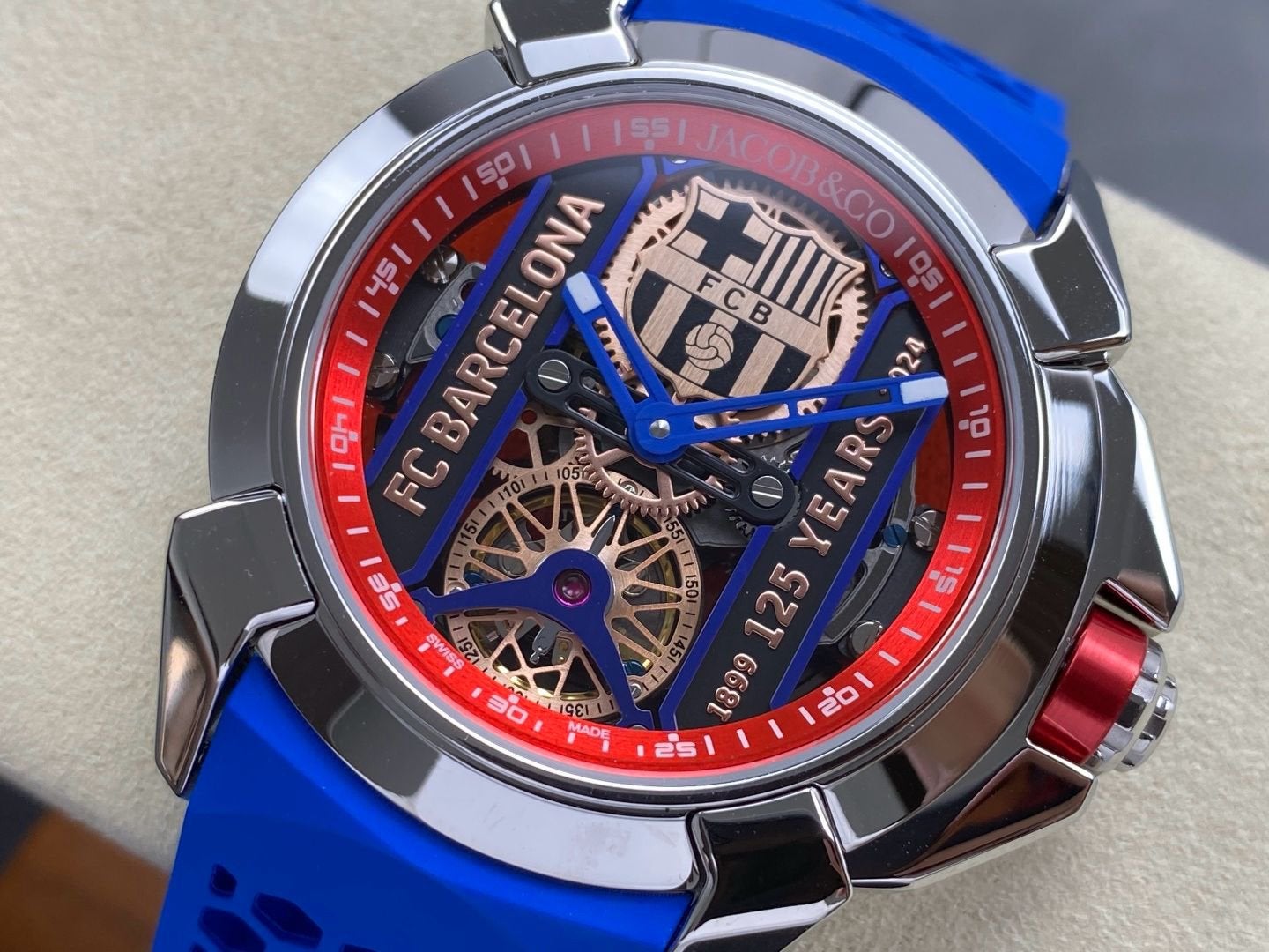 Jacob & Co. FC Barcelona 125 Jaar Limited Edition Horloge, Overige merken, Staal, Polshorloge, Nieuw