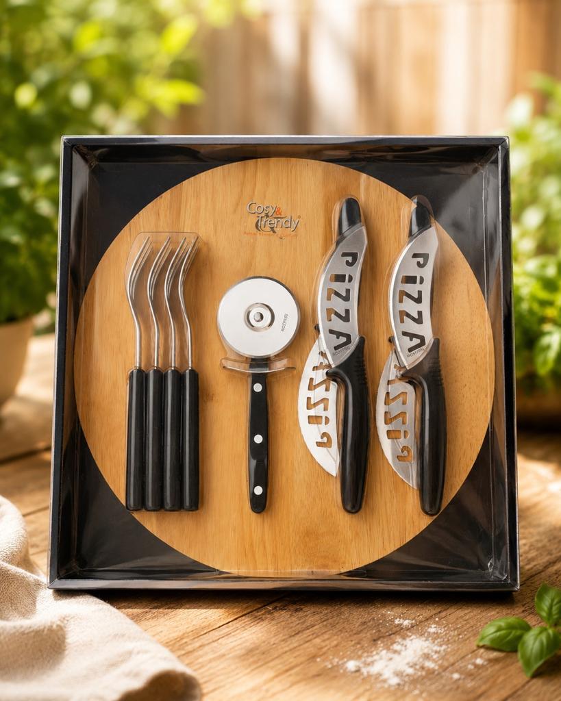 Complete Pizzaset: Houten Plank, Pizza Snijder & Vorkjes, Ophalen of Verzenden, Nieuw