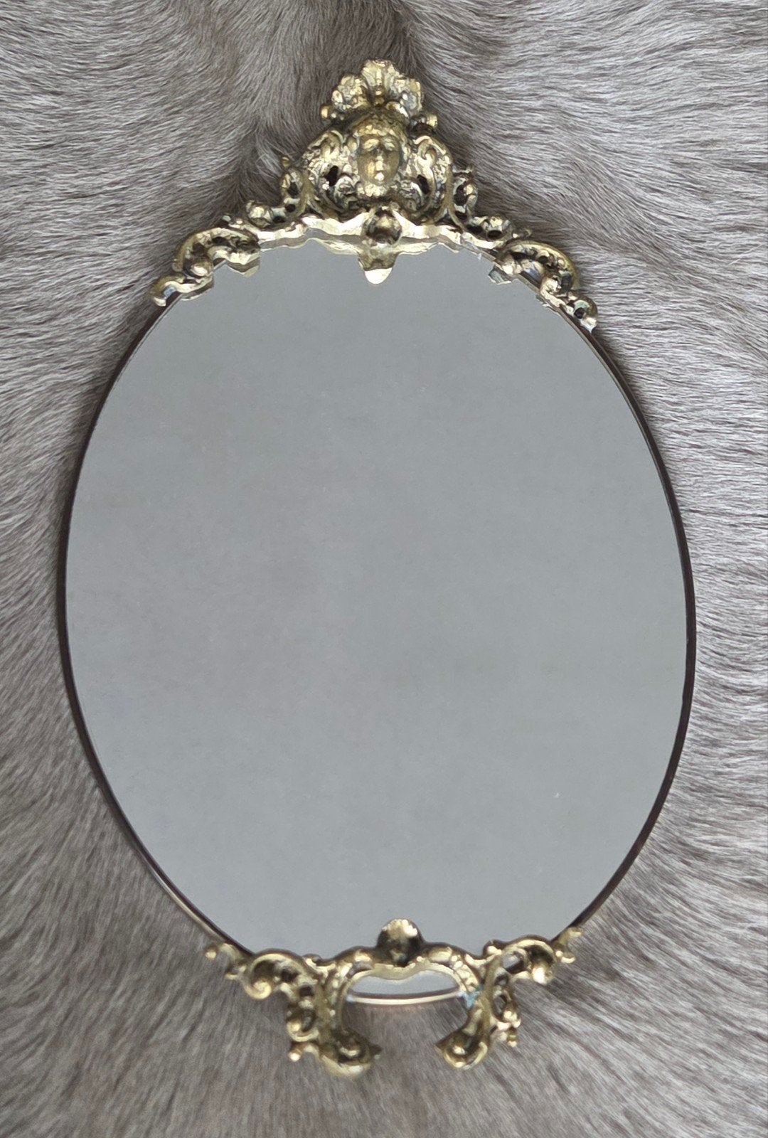 Vintage Barok spiegel – Ovaal met messing kuif, Ophalen, Ovaal