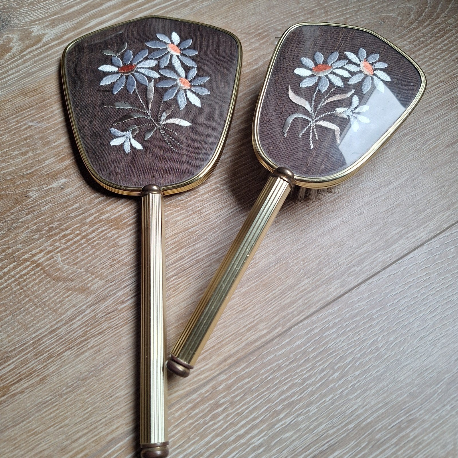 Retro kaptafelset spiegel borstel vanity, Minder dan 50 cm, Gebruikt, Rond, Ophalen of Verzenden