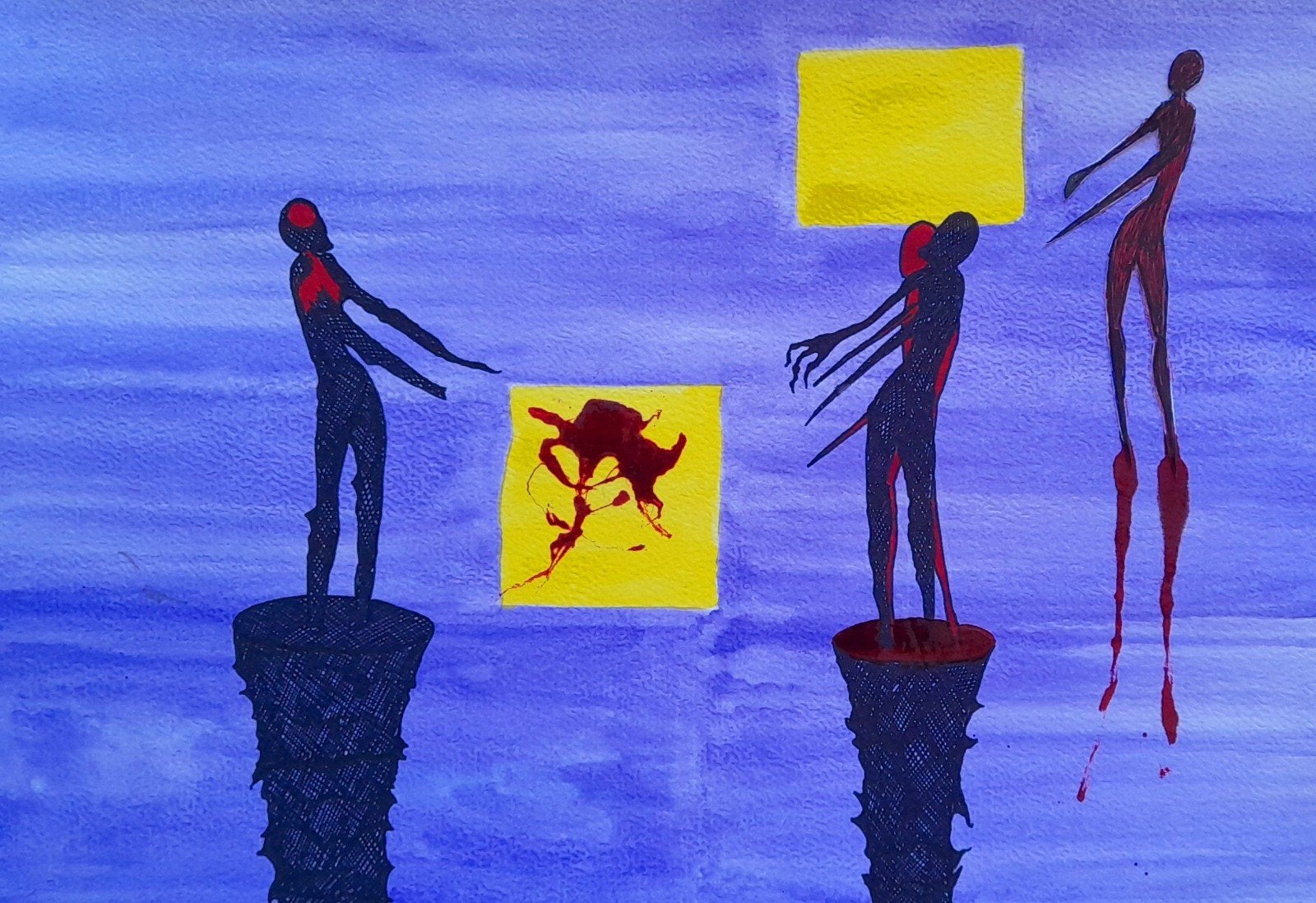 Abstracte mixed media kunst op papier - Uniek werk, Antiek en Kunst, Kunst | Tekeningen en Foto's, Overige typen, Gemengde techniek