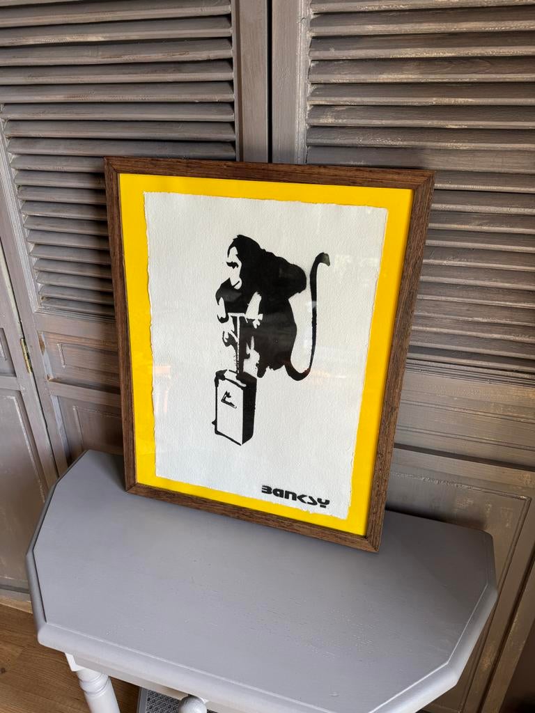 Xplosive Monkey Prent op Handgeschept Papier in Houten Lijst, Antiek en Kunst, Kunst | Schilderijen | Modern, Ophalen of Verzenden