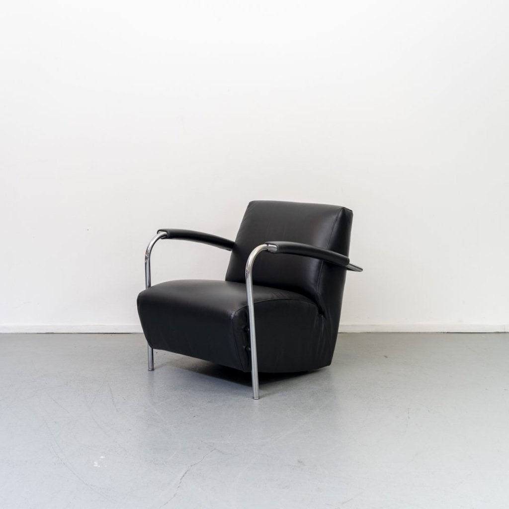 Leolux Scylla Laag Fauteuil Zwart Leer, Niet ingevuld, Zo goed als nieuw, Niet ingevuld, Niet ingevuld