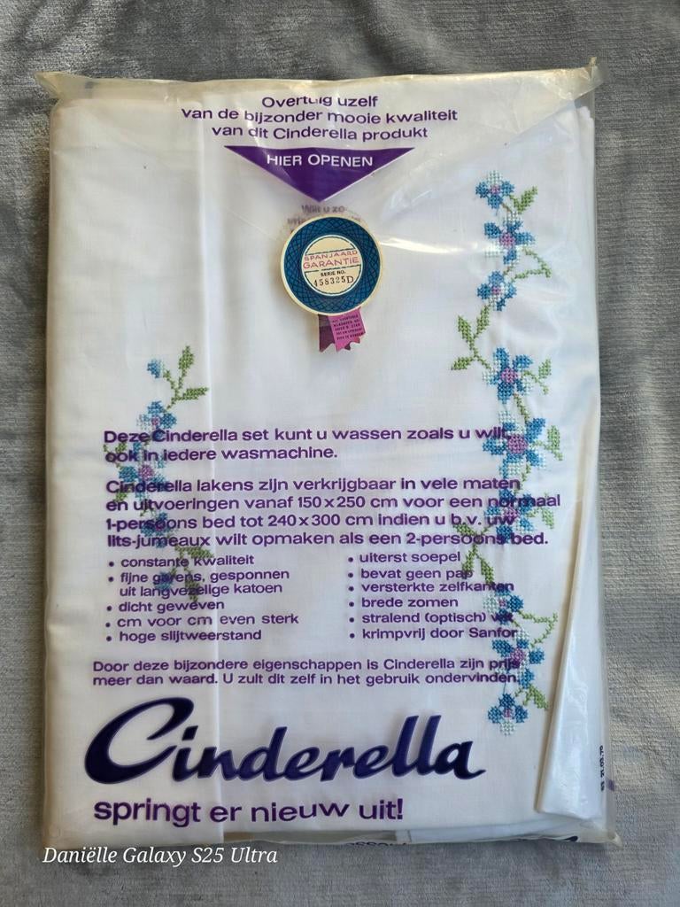 Cinderella Vintage Eenpersoons Laken & Kussensloop 150x250cm, Eenpersoons, Nieuw, Ophalen of Verzenden, Wit