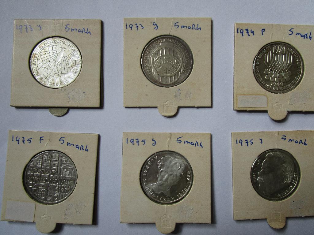 6 x 5 mark munt 0,625 zilver 1973 tot 1975, Postzegels en Munten, Munten | Europa | Niet-Euromunten, Verzenden, Duitsland, Setje