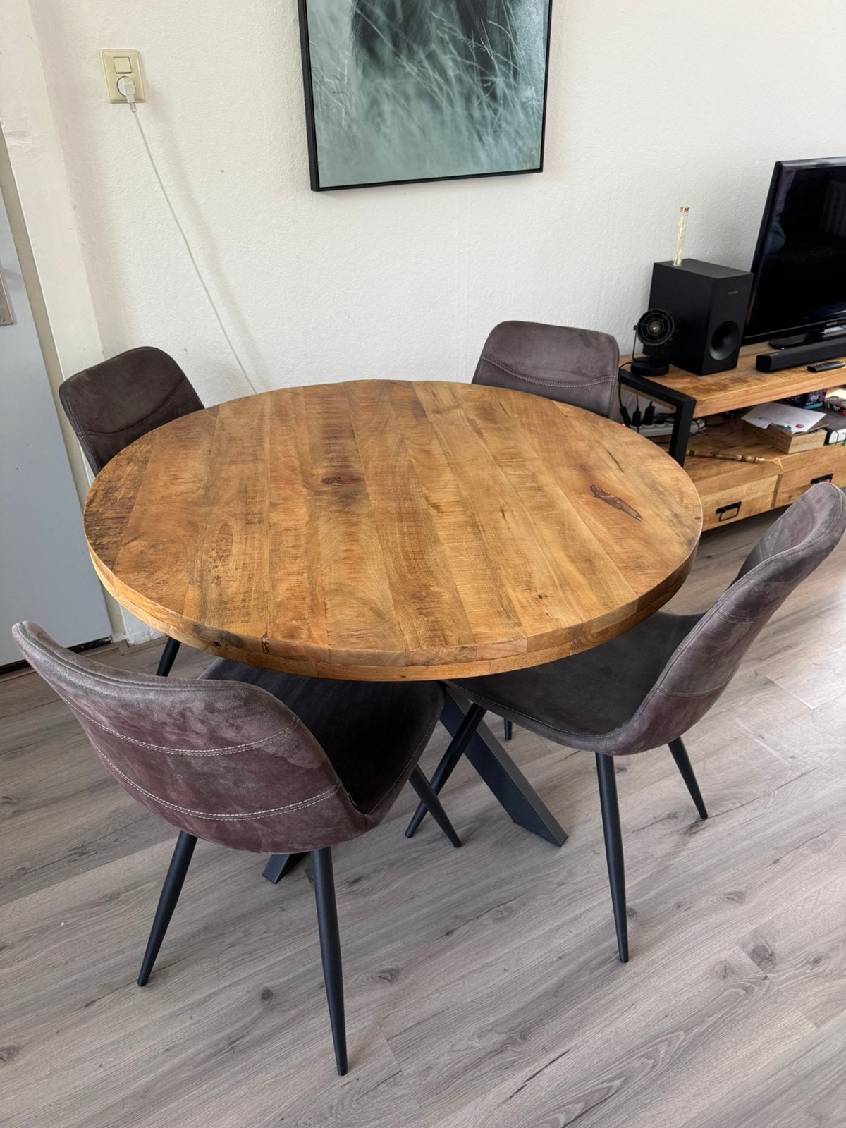 Eettafel met 4 stoelen, Ophalen, Zo goed als nieuw, Rond, 100 tot 150 cm