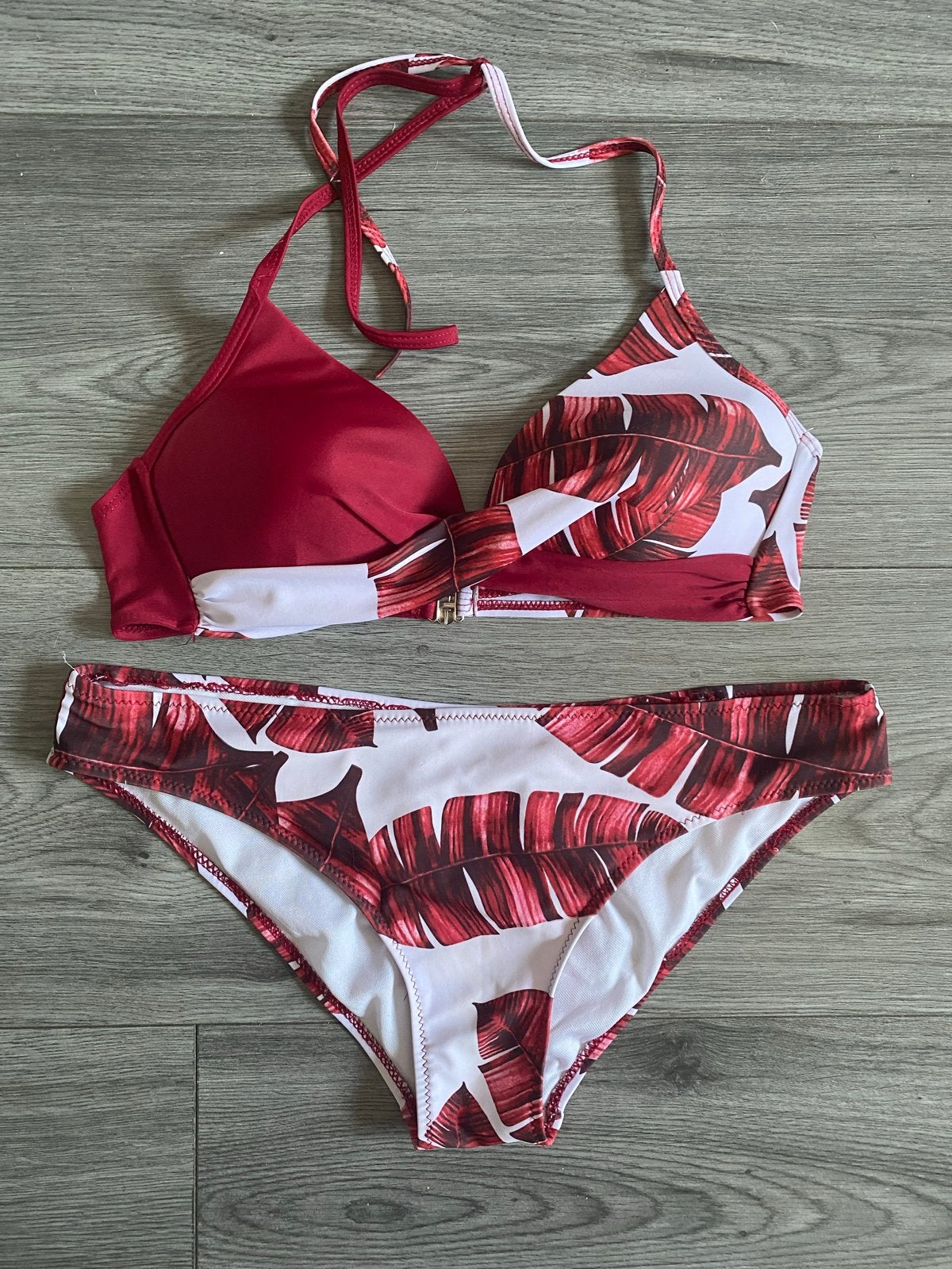 Bikini maat L met tropische print, Ophalen of Verzenden, Gedragen, Rood, Bikini