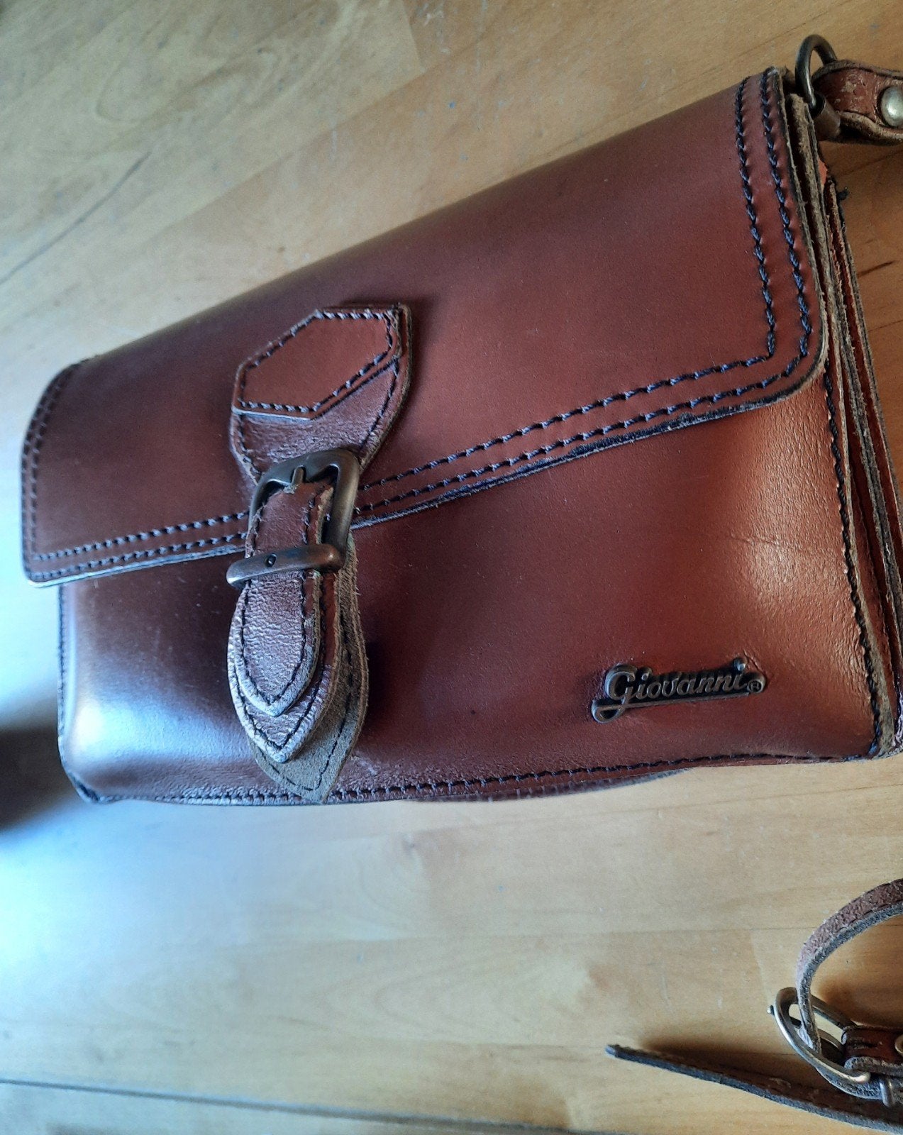 GIOVANNI BRUINE LEREN DAMESTAS, Ophalen of Verzenden, Nieuw, Bruin, Handtas