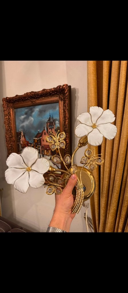 Wandlamp goud met bloemen 2 stuks, Ophalen, Zo goed als nieuw, Goud
