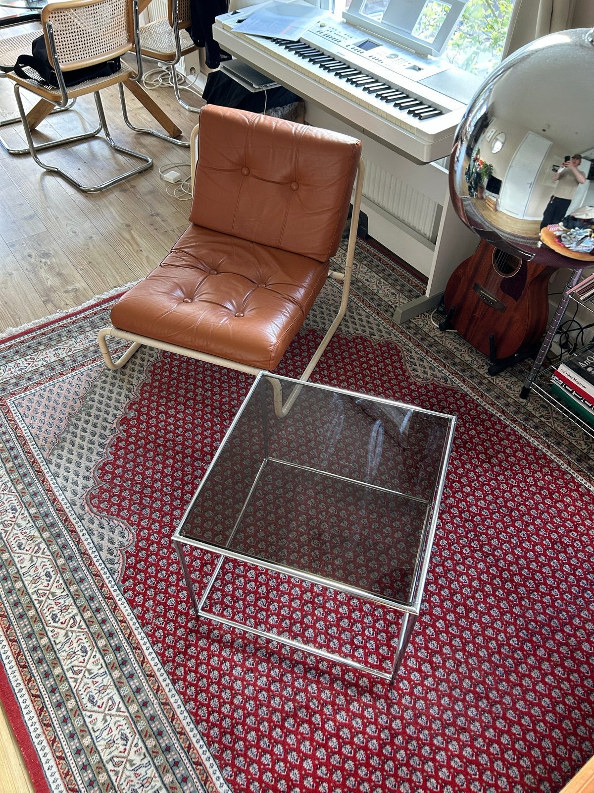 Metalen salontafel met grijs glazen blad - USM-stijl, Ophalen, Gebruikt, Vierkant, Glas