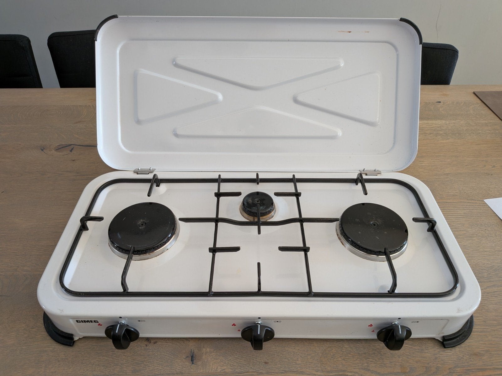 Gimeg 3-pits gas kooktoestel, Caravans en Kamperen, Kampeeraccessoires, Ophalen, Zo goed als nieuw