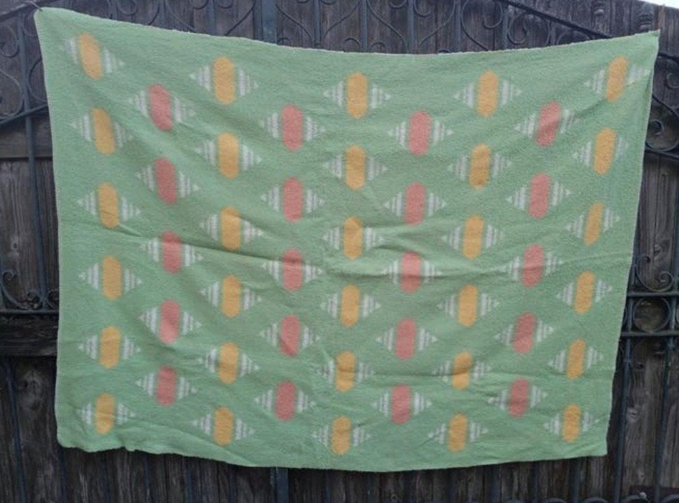 Vintage wollen deken met geometrisch patroon, Ophalen of Verzenden