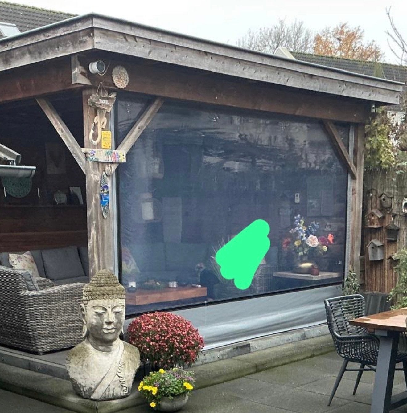 Oprolbaar transparant windscherm voor overkapping, Ophalen, Gebruikt, Veranda