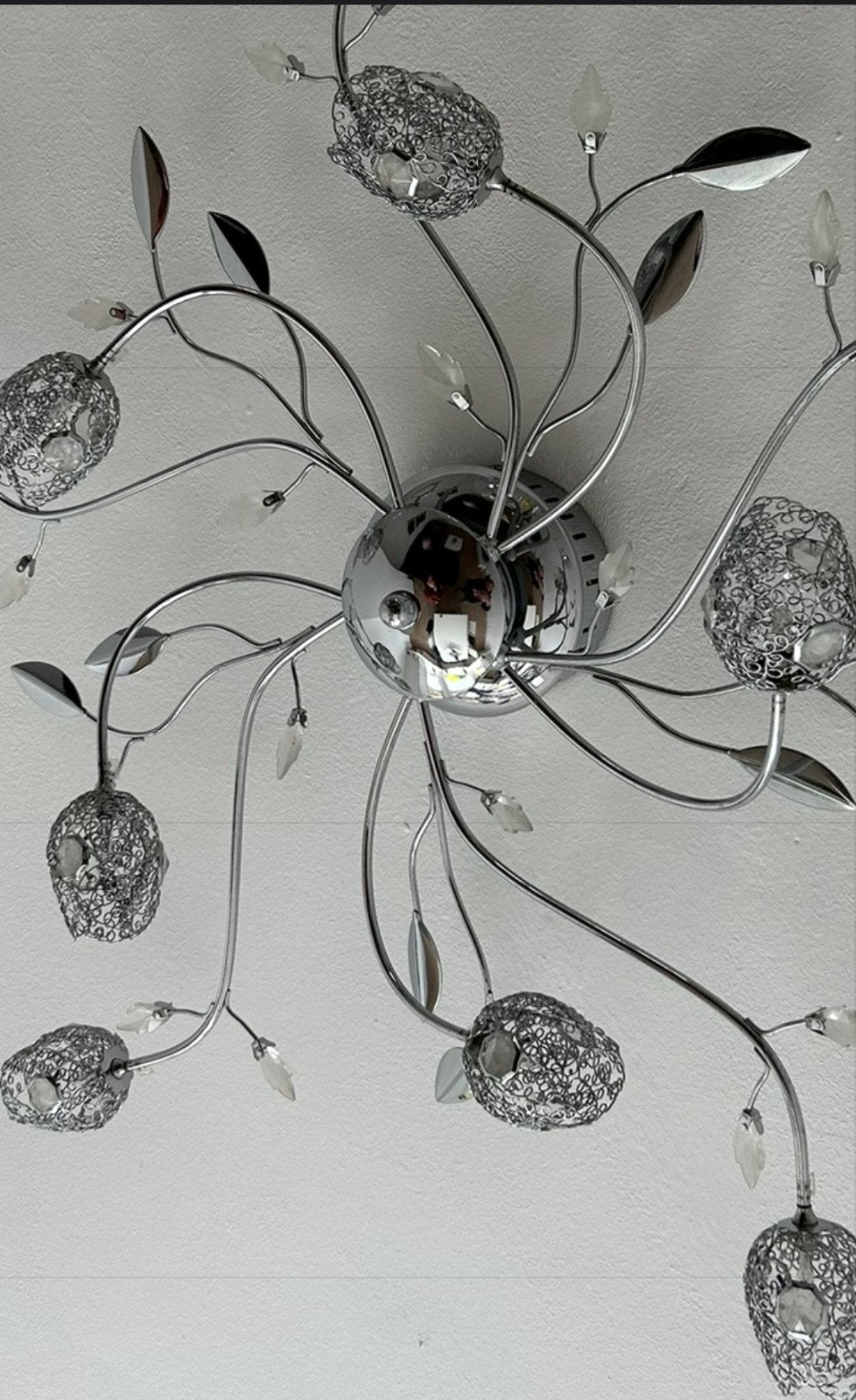 Moderne Plafondlamp met Kristallen Tulpen, Huis en Inrichting, Lampen | Hanglampen, Zo goed als nieuw, Minder dan 50 cm, Glas