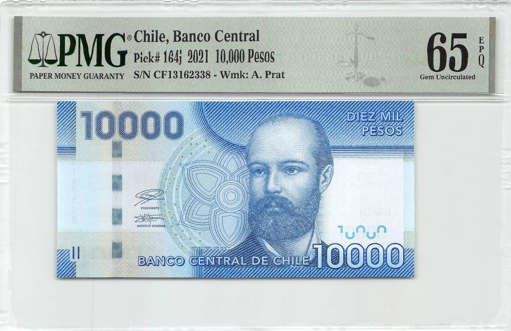 Chile 10000 Pesos 2021 Unc PMG 65 EPQ, Ophalen of Verzenden, Zuid-Amerika, Los biljet