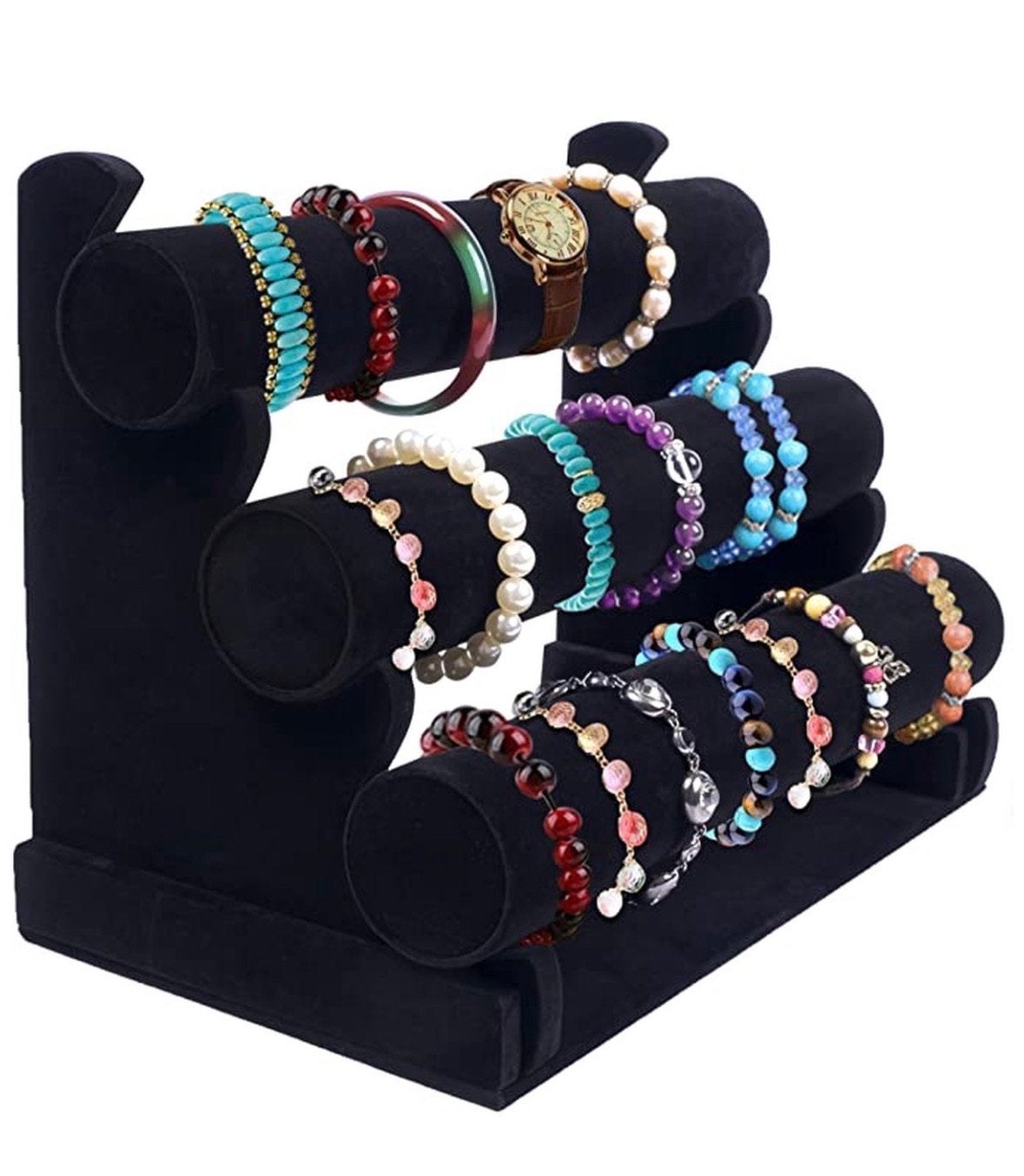 Zwart fluwelen sieradenrek voor armbanden en horloges, Ophalen of Verzenden, Nieuw, Zwart, Overige materialen