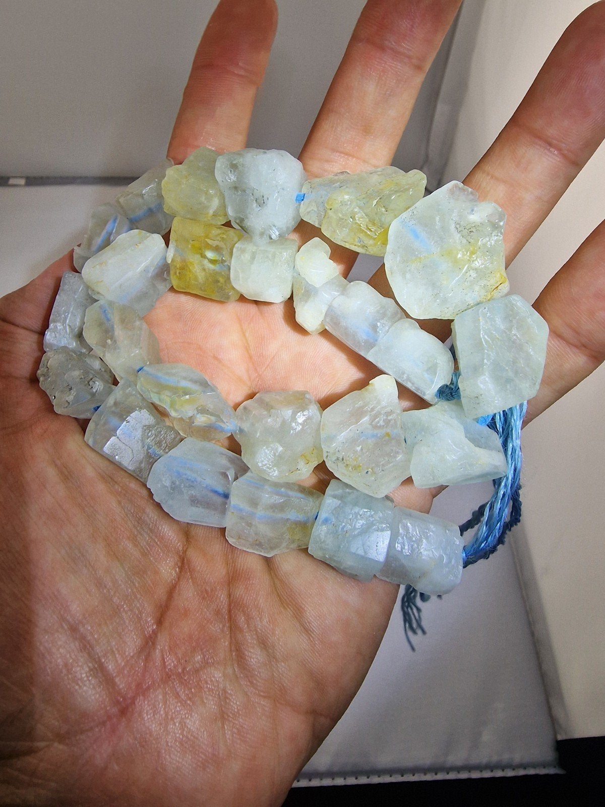 Aquamarijn Kristal Ketting N119 - 47cm, 19mm kralen, Gebruikt, Niet van toepassing, Niet van toepassing, Ophalen of Verzenden