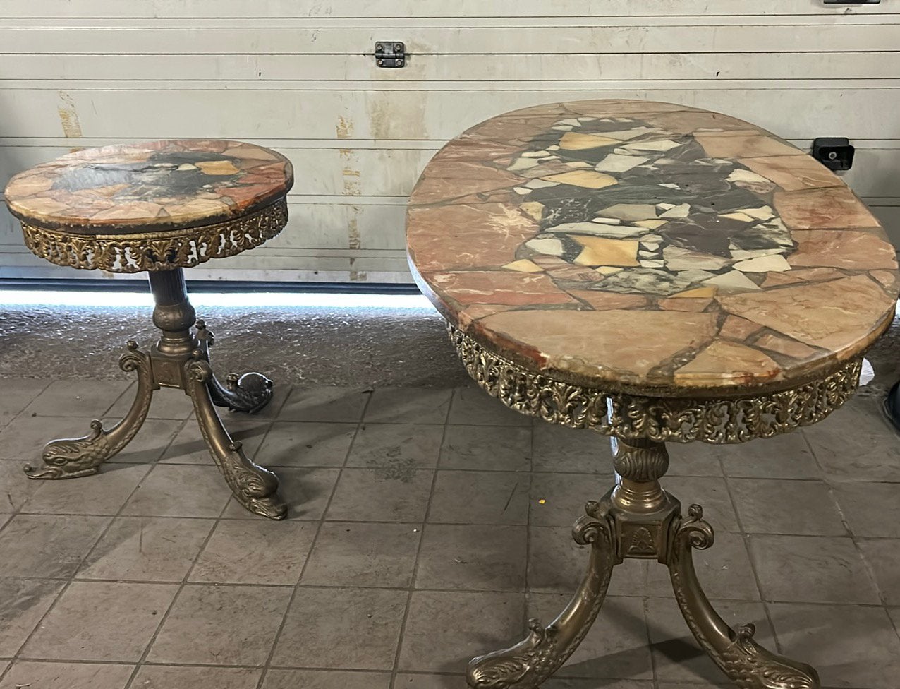 Hollywood Regency Marmeren Mozaïek Tafelset Jaren 50 Italië, Antiek en Kunst, Ophalen