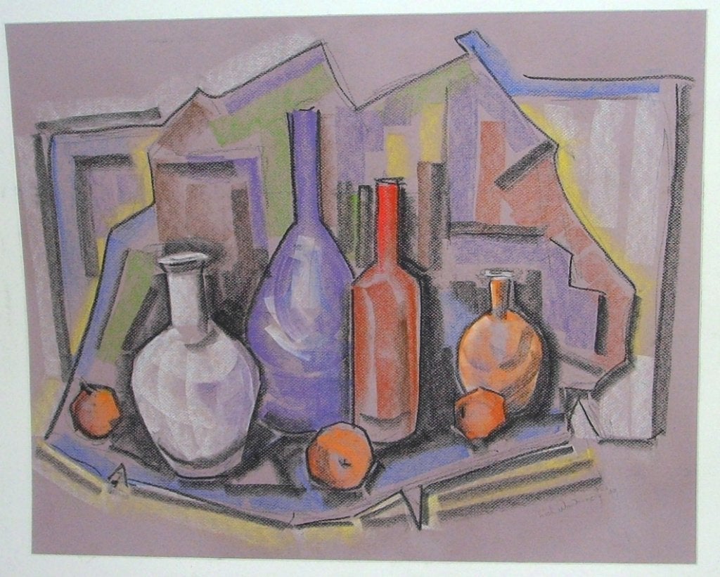 Schilderij Stilleven van flessen, pastel van Nick Woudenberg, Ophalen of Verzenden